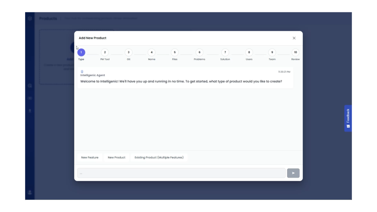 Product Studio setup wizard with step‑by‑step prompts for adding and configuring a new product.